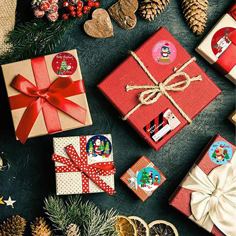 Ccswybf 1000 Pcs Christmas Stickers Roll - 1 Inch Self Adhesive Envelope & Round Stickers for Xmas Party Supplies, Holiday Greetings - Image 2
